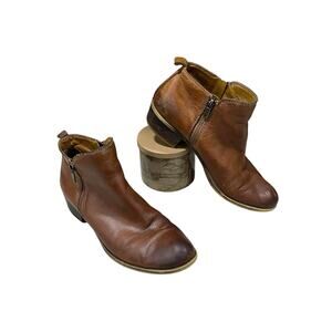 Lucky Brand Double Zip Ankle Boots Womens Size 9.5 M Basel Whisky Brown Leather